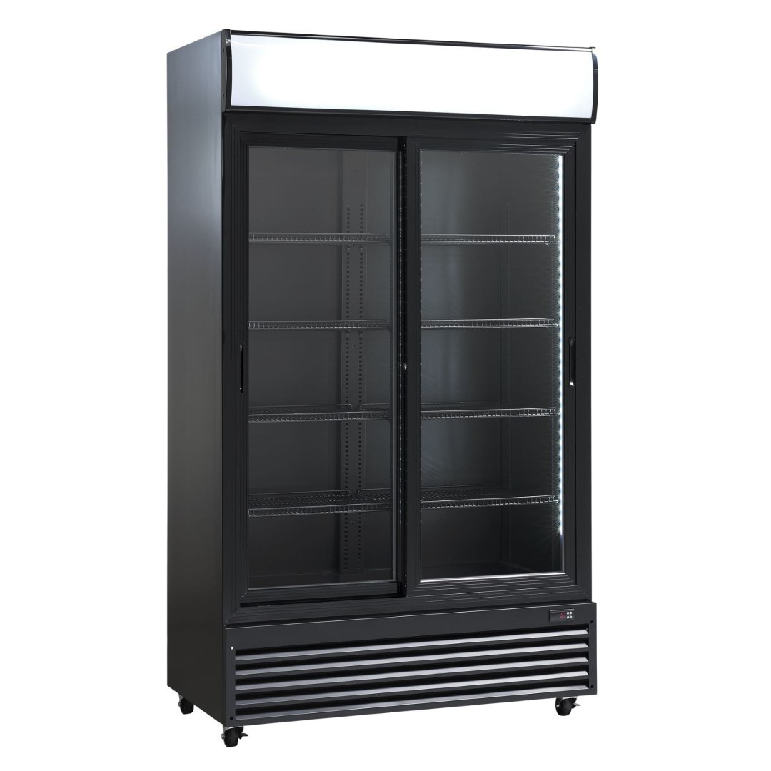 Szafa chłodnicza przeszklona czarna drzwi przesuwne 670l Resto Quality SD1002BSLE
